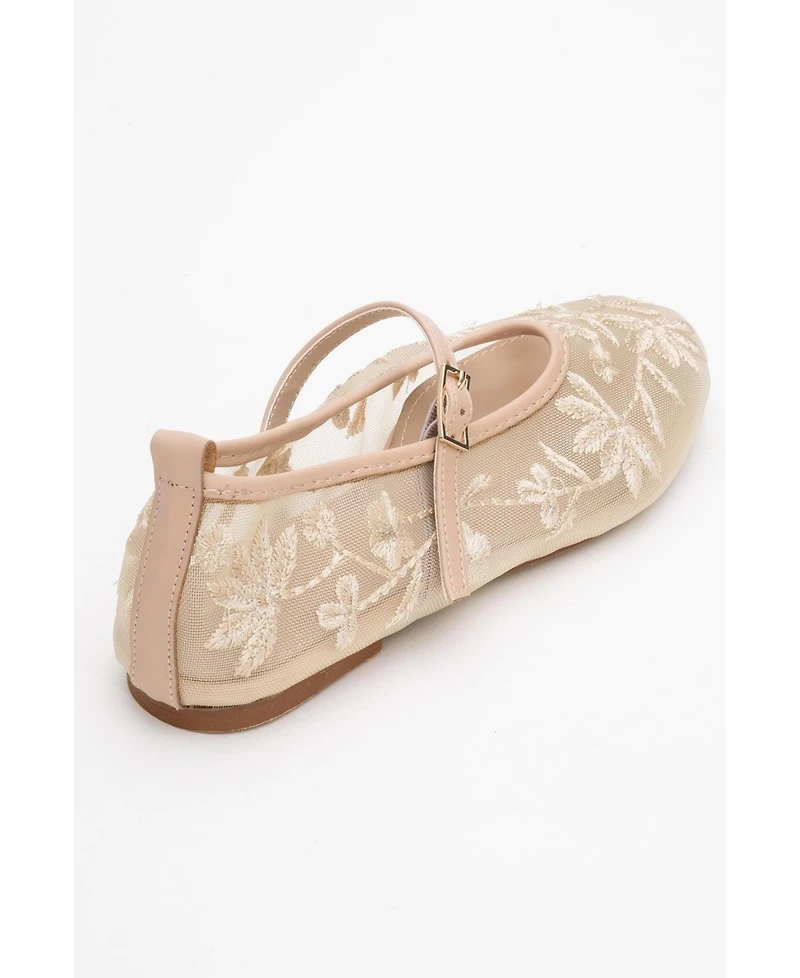 Prologue Shoes Women's Juny Mesh Floral Embroidery Ballet Flat