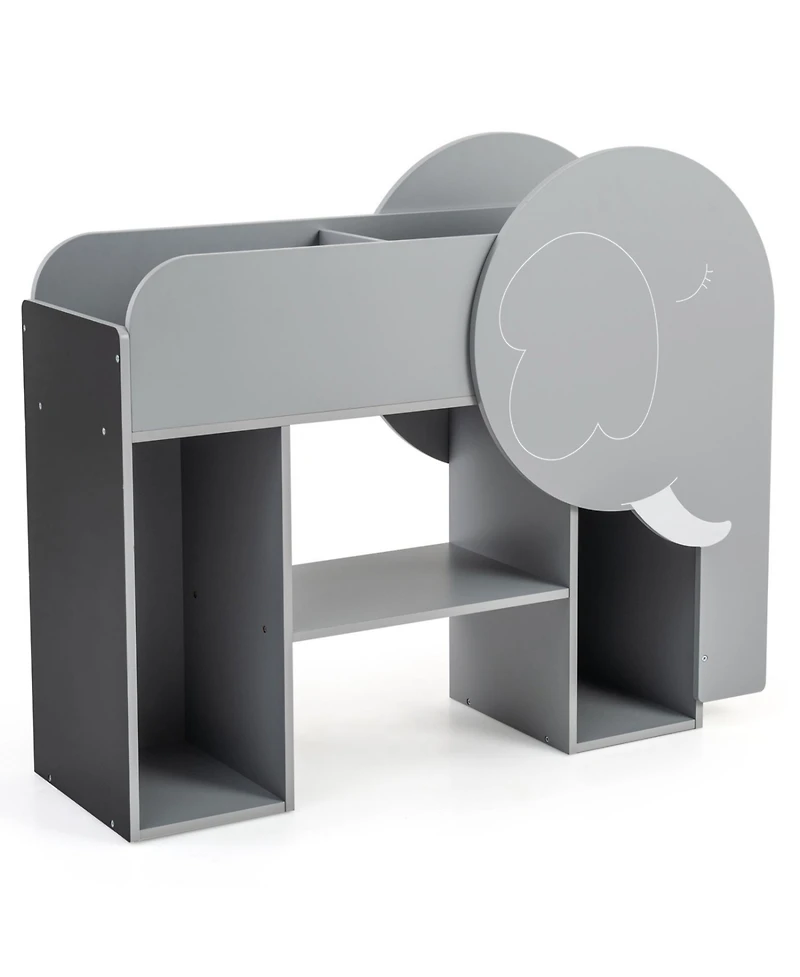 Slickblue Montessori Bookshelf with Elephant Shape 3-Tier Toddler Toy Storage Organizer
