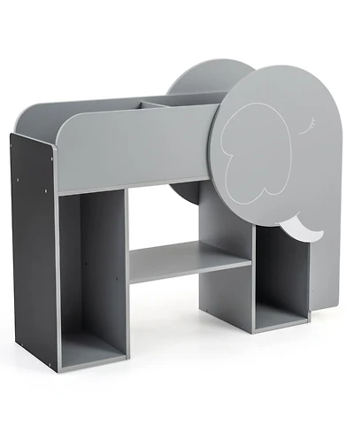 Slickblue Montessori Bookshelf with Elephant Shape 3-Tier Toddler Toy Storage Organizer