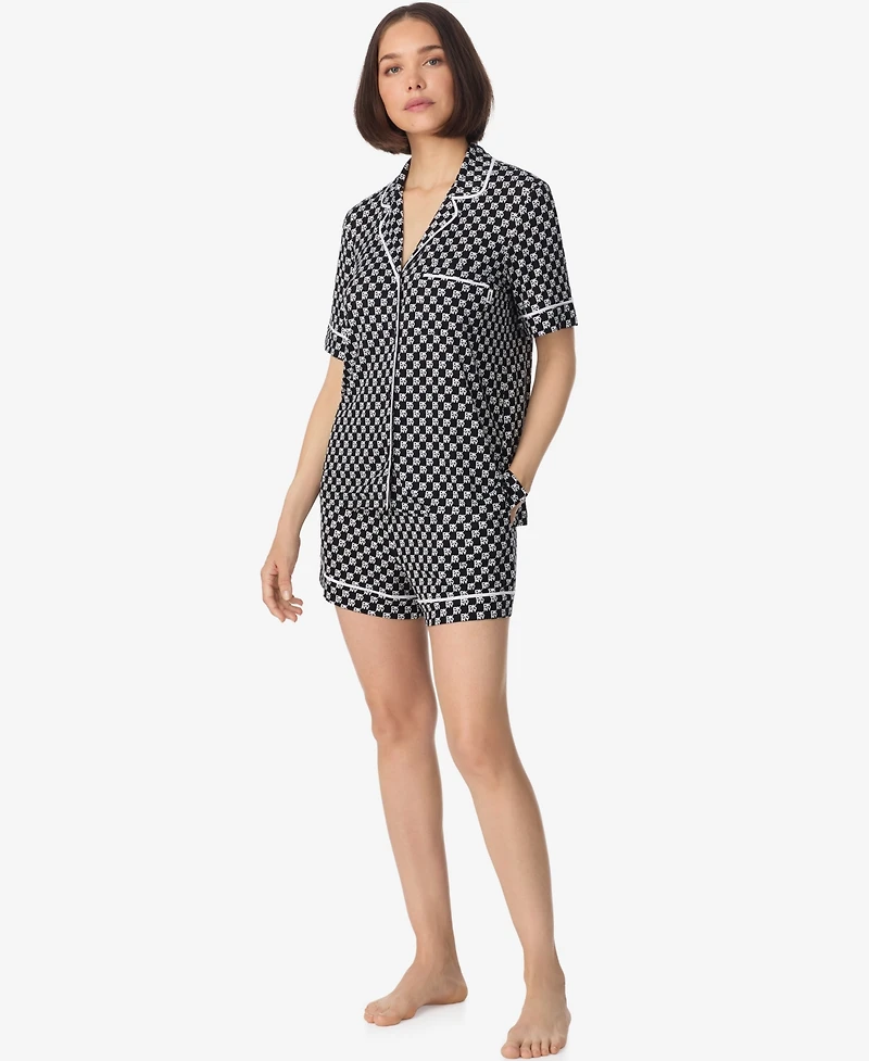 Dkny Women's Short-Sleeve Notch Collar Top & Boxers, 2-Piece Set