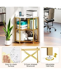 Sugift Corner Printer Stand with Power Outlet 3-Tier Storage Rack with Adjustable Shelf