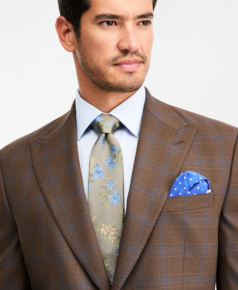 Tayion Collection Men's Classic-Fit Brown Plaid Suit Separate Jacket