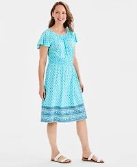 Style & Co Women's Printed Flutter-Sleeve Knit Dress, Macy's Exclusive