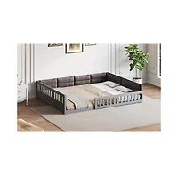 flynama Full Size Wood Upholstered Platform Bed Guardrail Fluffy Pillows Pine Wood Mdf