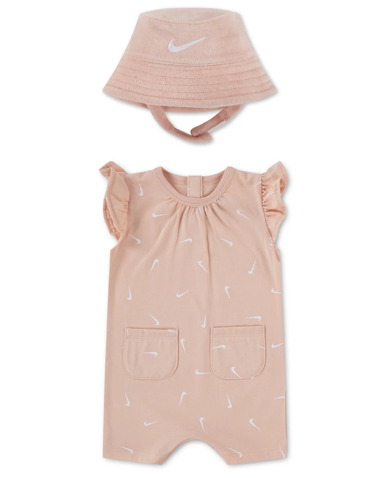 Nike Baby Girls' Flutter Sleeves Romper with Bucket Hat