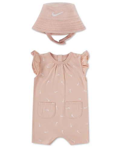 Nike Baby Girls' Flutter Sleeves Romper with Bucket Hat