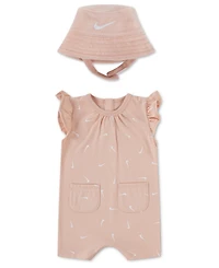 Nike Baby Girls' Flutter Sleeves Romper with Bucket Hat