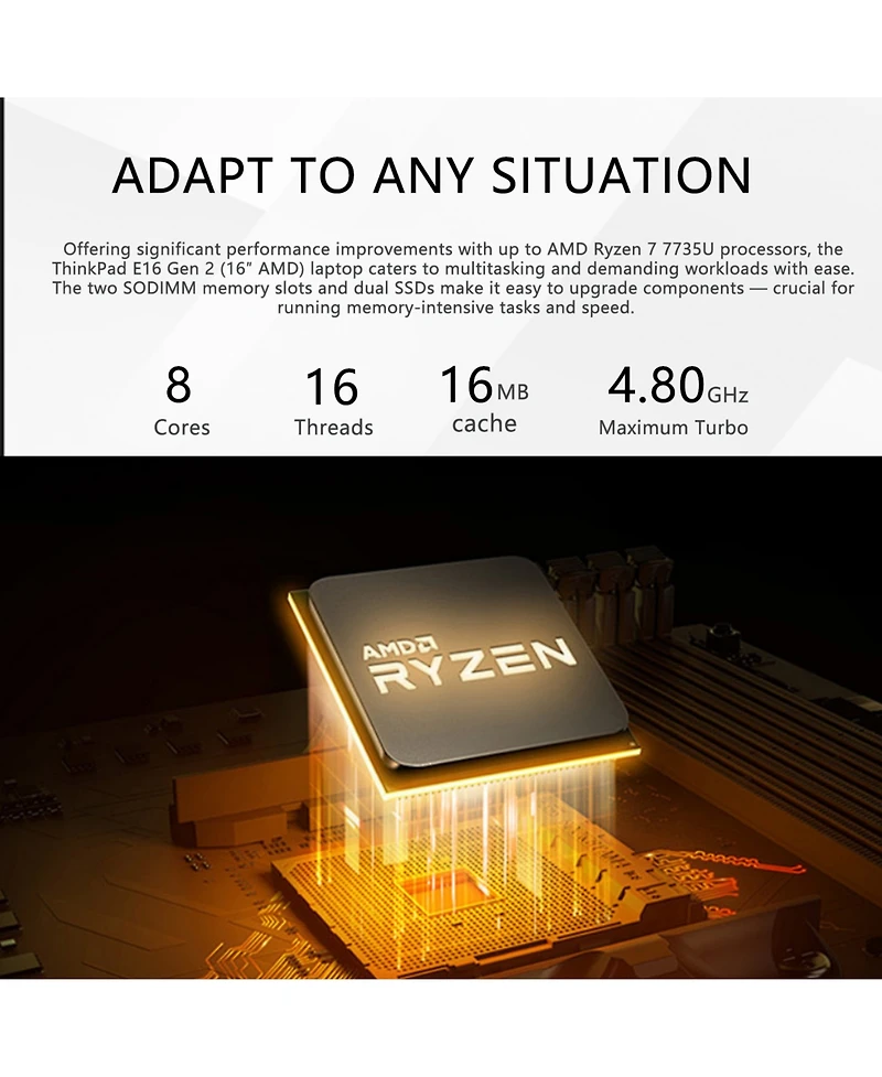 Lenovo ThinkPad E16 Traditional Laptop Amd Ryzen 7 32GB Ram Amd Radeon Graphics 1TB Ssd Storage Windows 11 Pro 60Hz