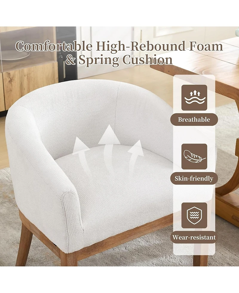 Rainsken Barrel Dining Chair, Linen Upholstered Kitchen Chair with Solid Wood Legs and Arms for Living Room, Dining Room, Set Of 1