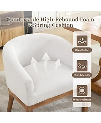 Rainsken Barrel Dining Chair, Linen Upholstered Kitchen Chair with Solid Wood Legs and Arms for Living Room, Dining Room, Set Of 1