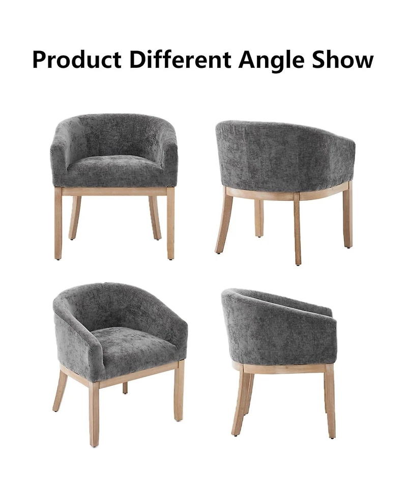 Rainsken Barrel Dining Chair, Farmhouse Linen Upholstered Kitchen Chair with Solid Wood Legs and Arms for Dining Room, Set Of 1