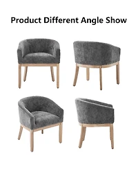 Rainsken Barrel Dining Chair, Farmhouse Linen Upholstered Kitchen Chair with Solid Wood Legs and Arms for Dining Room, Set Of 1