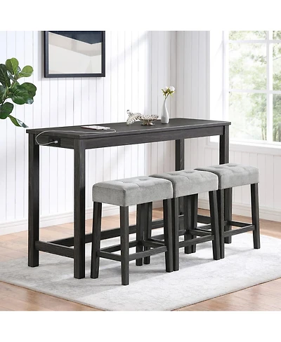 Maison Boucle 4-Piece Bar Table Set with Power Outlet, 36" Counter Table and 3 Stools