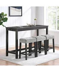 Maison Boucle 4-Piece Bar Table Set with Power Outlet, 36" Counter Table and 3 Stools