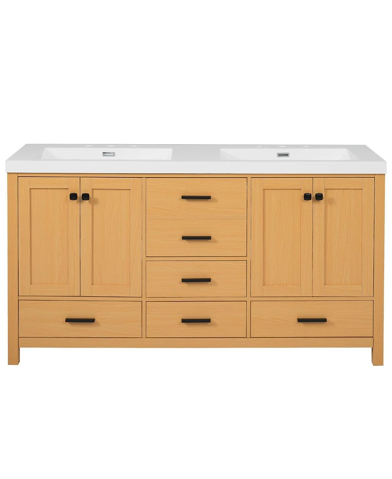 Sillysis 59.3 Inch Double Sink Bathroom Vanity with Solid Wood Frame, Soft Close Drawers & Adjustable Shelves for Modern Storage