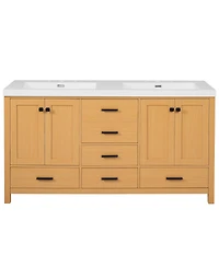 Sillysis 59.3 Inch Double Sink Bathroom Vanity with Solid Wood Frame, Soft Close Drawers & Adjustable Shelves for Modern Storage