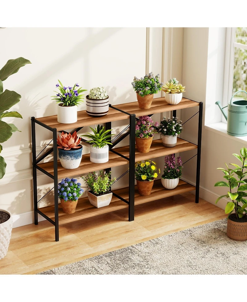 Slickblue 3 Tier Bookcase with Heavy Duty Metal Frame Industrial Shelf