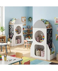Slickblue 3-Tier Kids Bookshelf Rocket Space Theme Toddler Toy Storage Organizer