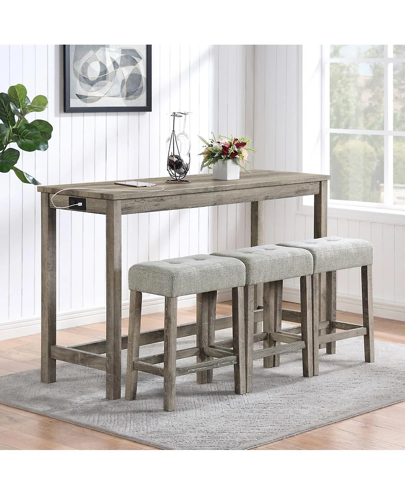 Maison Boucle 4-Piece Bar Table Set with Power Outlet, 36" Counter and 3 Stools