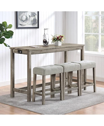 Maison Boucle 4-Piece Bar Table Set with Power Outlet, 36" Counter and 3 Stools