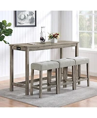 Maison Boucle 4-Piece Bar Table Set with Power Outlet, 36" Counter and 3 Stools