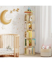 Slickblue 5-Tier Rotating Bookshelf 360degree(s) Display Rack with Dividers and Anti-falling