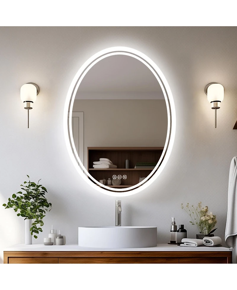 Luvodi Oval Wall Mounted Dimmable 3 Colors Vanity Mirrors with Anti-Fog Smart Touch Switch