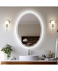Luvodi Oval Wall Mounted Dimmable 3 Colors Vanity Mirrors with Anti-Fog Smart Touch Switch