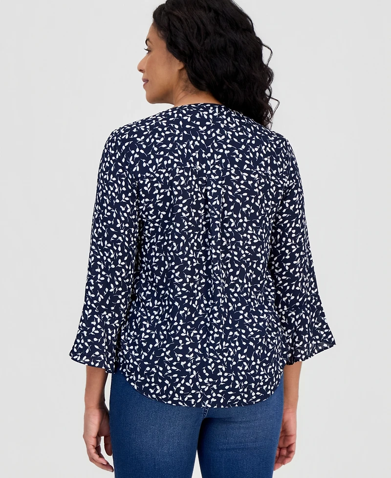 Style & Co Women's Printed Pintuck Ruffle Sleeve Top, Created for Macy's