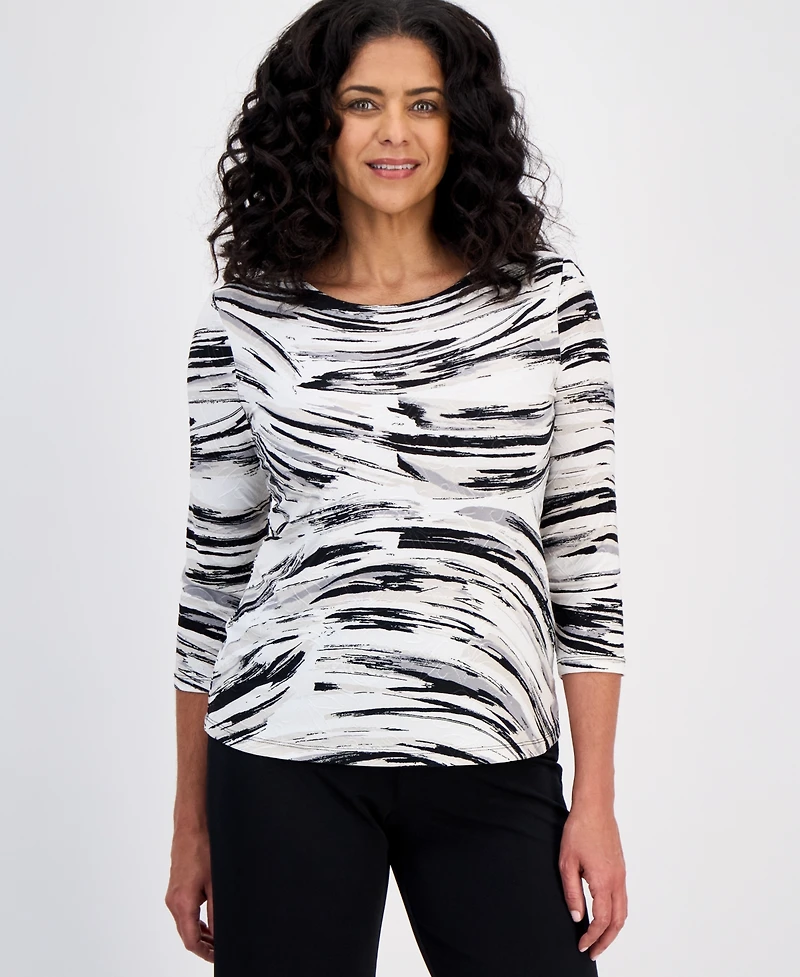 Jm Collection Women's Printed 3/4 Sleeve Jacquard Top, Exclusively at Macy's