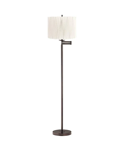 360 Lighting Gabrielle Modern 60 1/2 Tall Standing Floor Lamp Adjustable Swing Arm Brown Metal Bronze Finish Pleated Diamond Shade