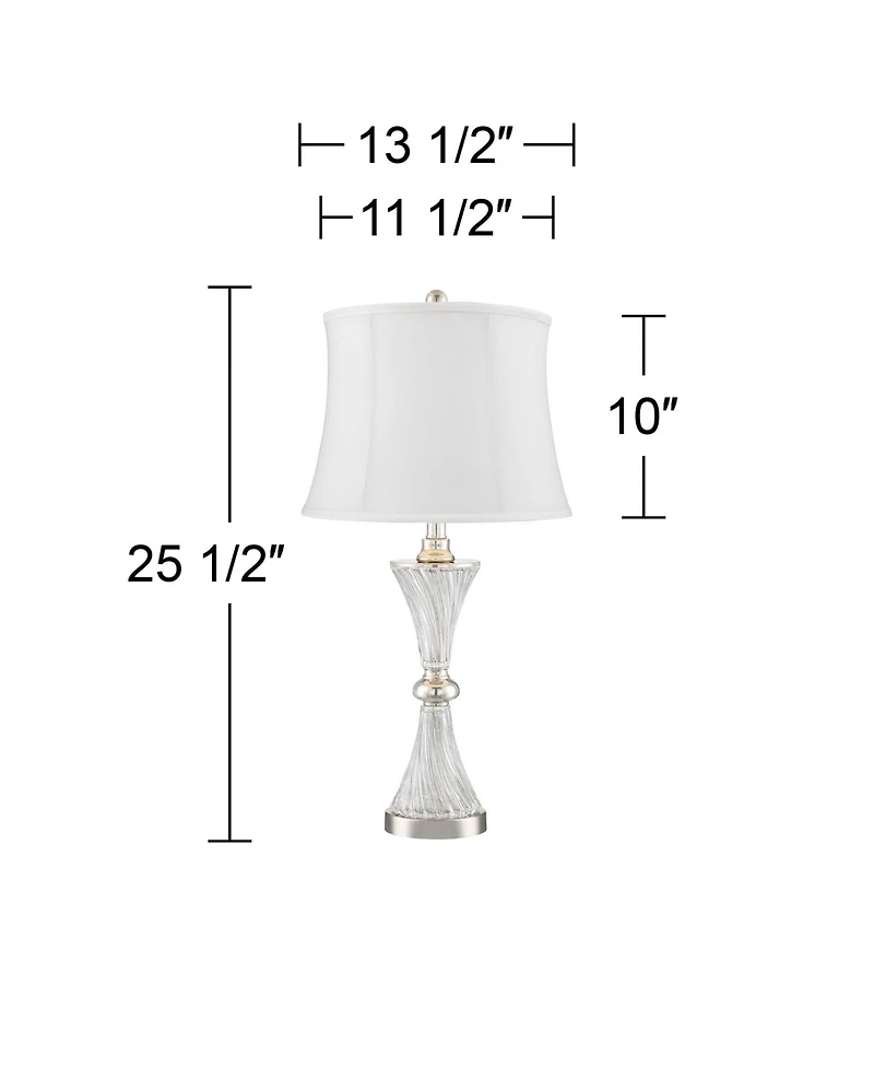Regency Hill Luca Modern Table Lamps 25 1/2" High Set of 2 Clear Glass Chrome with Usb Charging Port Cream Drum Shade for Bedroom Living Room Desk