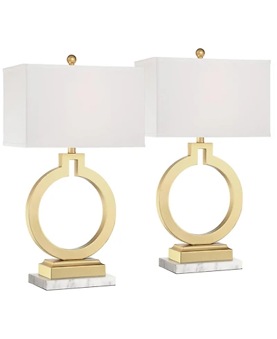 360 Lighting Lauren Modern Table Lamps Set of 2 with Risers 28 1/2" Tall Usb Charging Port Rectangular Shade for Bedroom Living Room