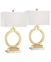 360 Lighting Lauren Modern Table Lamps Set of 2 with Risers 28 1/2" Tall Usb Charging Port Rectangular Shade for Bedroom Living Room