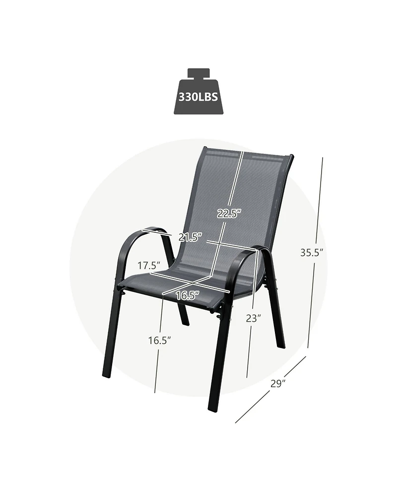 Gymax 4 Pieces Patio Stacking Dining Chairs with Curved Armrests and Breathable Seat Fabric