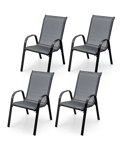 Gymax 4 Pieces Patio Stacking Dining Chairs with Curved Armrests and Breathable Seat Fabric
