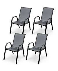 Gymax 4 Pieces Patio Stacking Dining Chairs with Curved Armrests and Breathable Seat Fabric