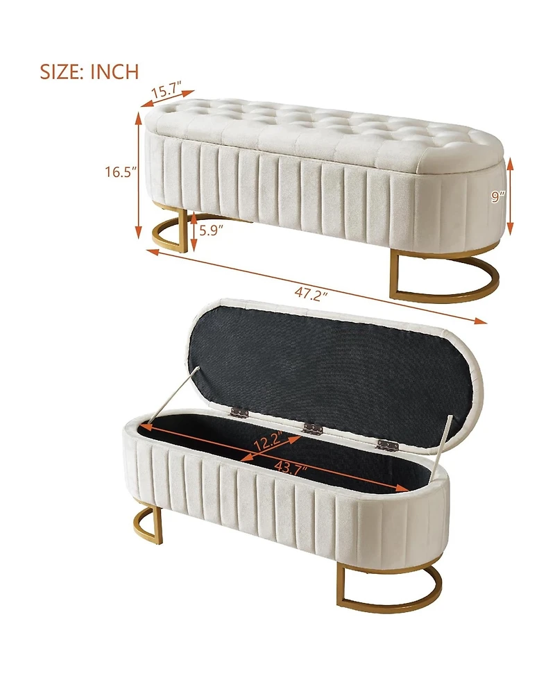 Rainsken Velvet Upholstered Storage Ottoman with Button Tufting and Metal Legs