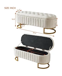 Rainsken Velvet Upholstered Storage Ottoman with Button Tufting and Metal Legs