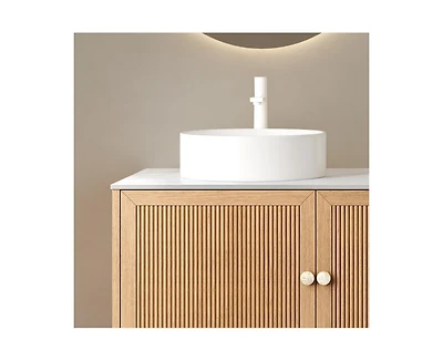 Busdays Munin 16'' Bathroom Sink, Round Vessel Ceramic Basin without Faucet, No Cabinet, White