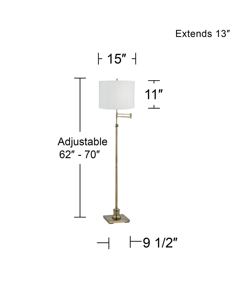360 Lighting Chic Style Swing Arm Adjustable Floor Lamp 70" Tall Antique Brass Plastic Weave Drum Shade Living Room Reading
