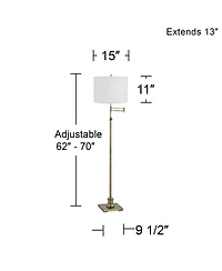 360 Lighting Chic Style Swing Arm Adjustable Floor Lamp 70" Tall Antique Brass Plastic Weave Drum Shade Living Room Reading