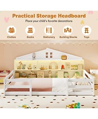 Gouun Montessori Floor Bed with Storage Compartments and Shelf