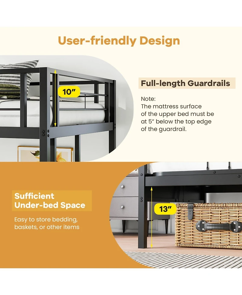 Gouun Over Futon Bunk Bed with 2 Ladders and Safety Guardrails