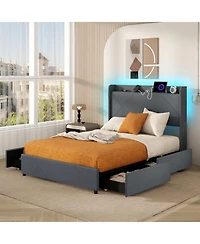 Gouun Bed Frame with Led Lights and Charging Station
