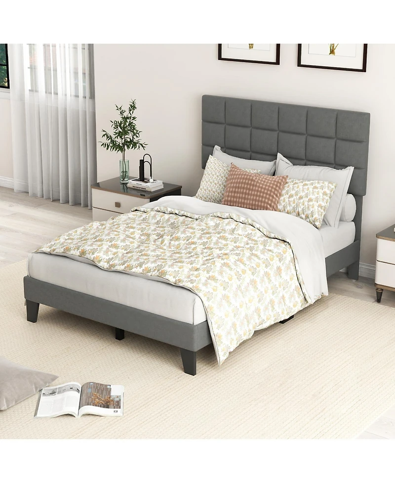 Gouun Modern Linen Bed Frame with Adjustable Headboard