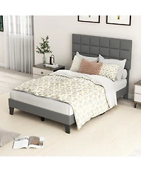 Gouun Modern Linen Bed Frame with Adjustable Headboard