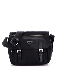 Pre-Owned Prada Large Double Buckle Flap Messenger Bag Tessuto