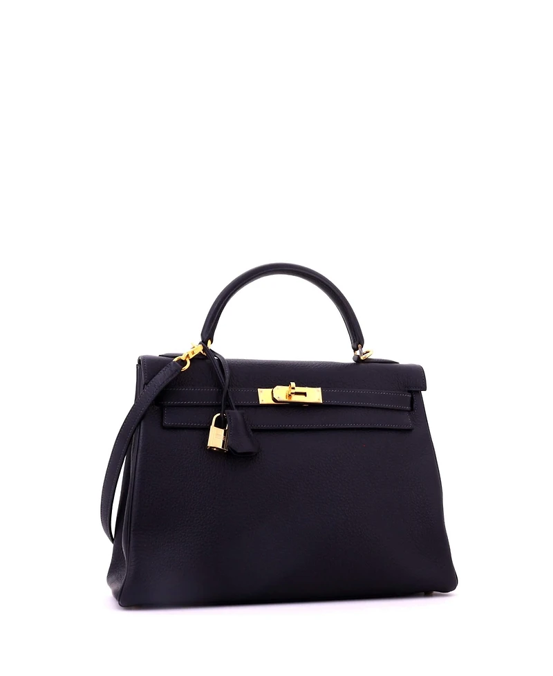 Pre-Owned HERMES Kelly Handbag Blue Togo with Gold Hardware