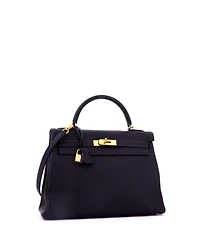 Pre-Owned HERMES Kelly Handbag Blue Togo with Gold Hardware